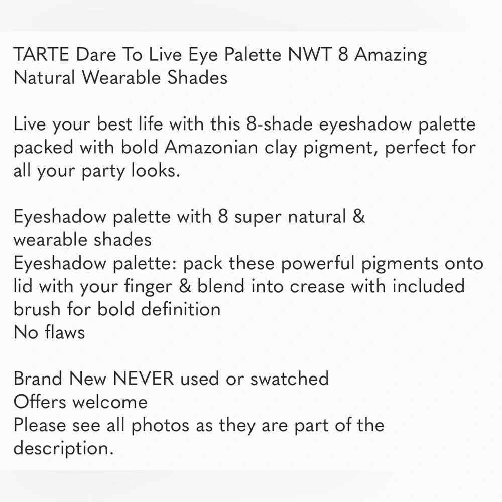 TARTE Dare To Live Eye Palette NWT 8 Amazing Natural Wearable Shades